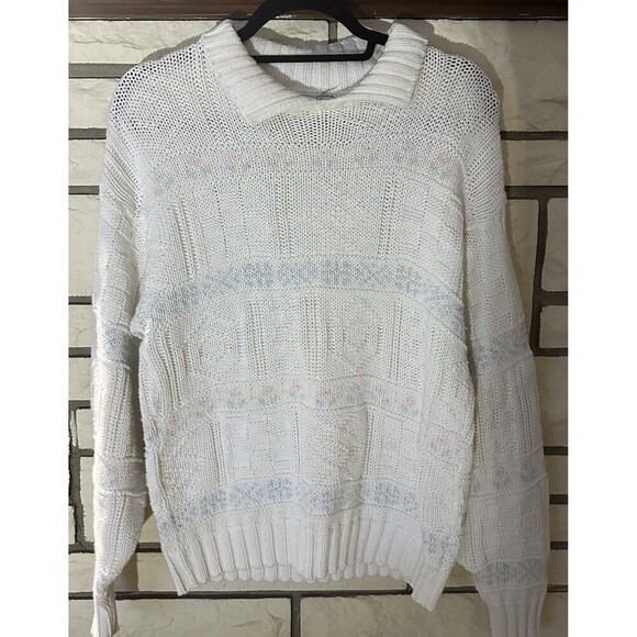 Isle Of Cotton Women’s Knit Sweater Size Large Tulips Flowers Made In USA Granny - Picture 1 of 7